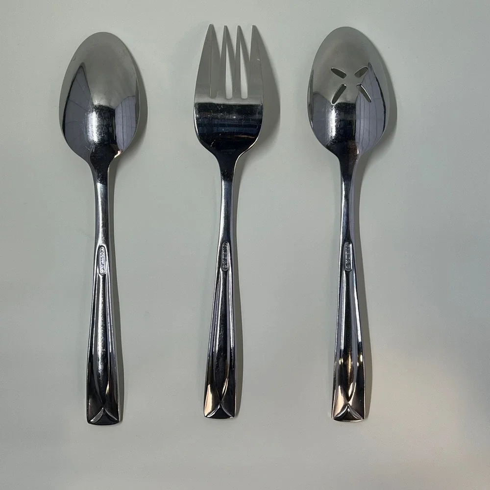 Oneida Lincoln Stainless Flatware Serving‎ Set 3-Piece Slotted Spoon Fork Spoon